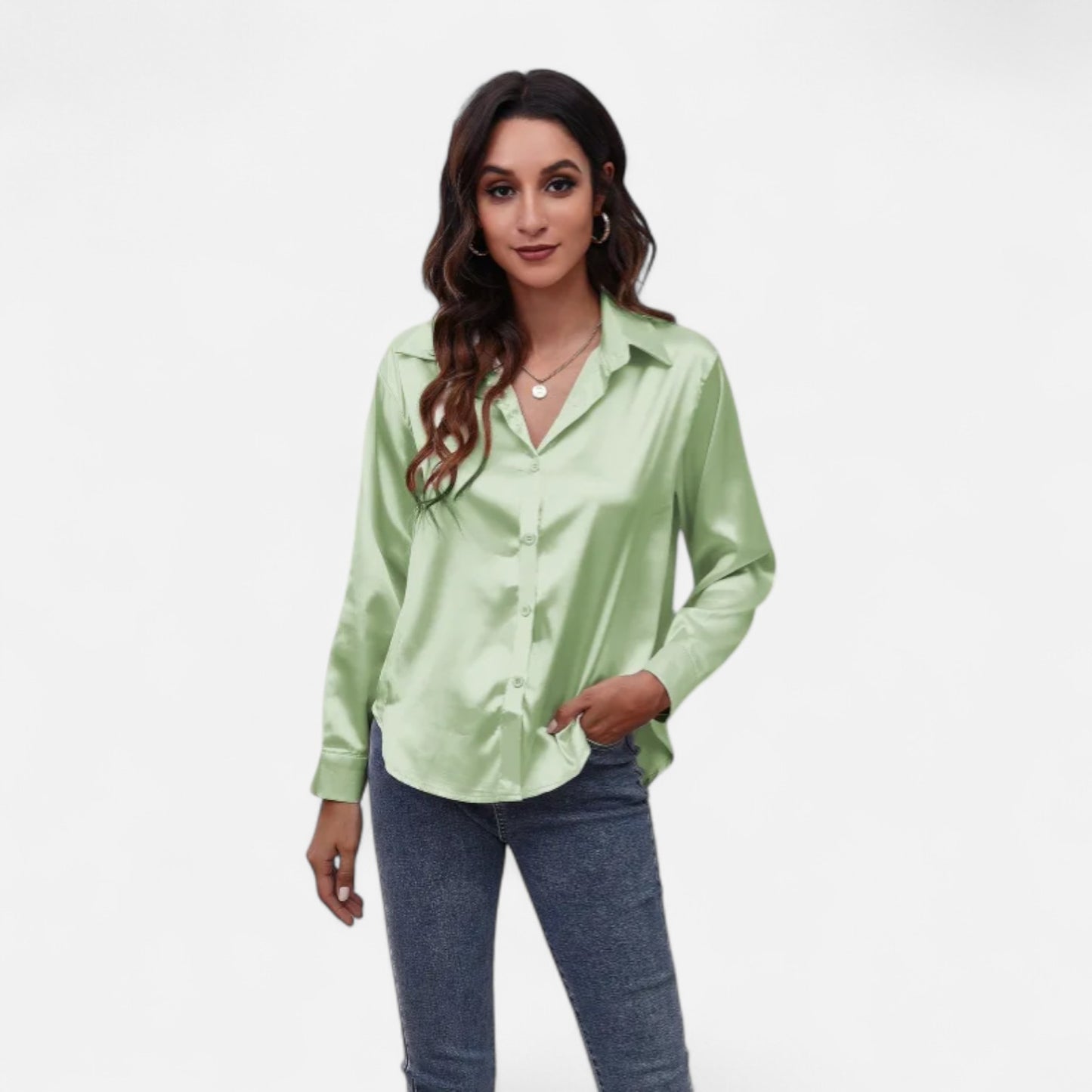 Ritouh | Women’s Faux Silk Satin Shirt – Long Sleeve Luxe