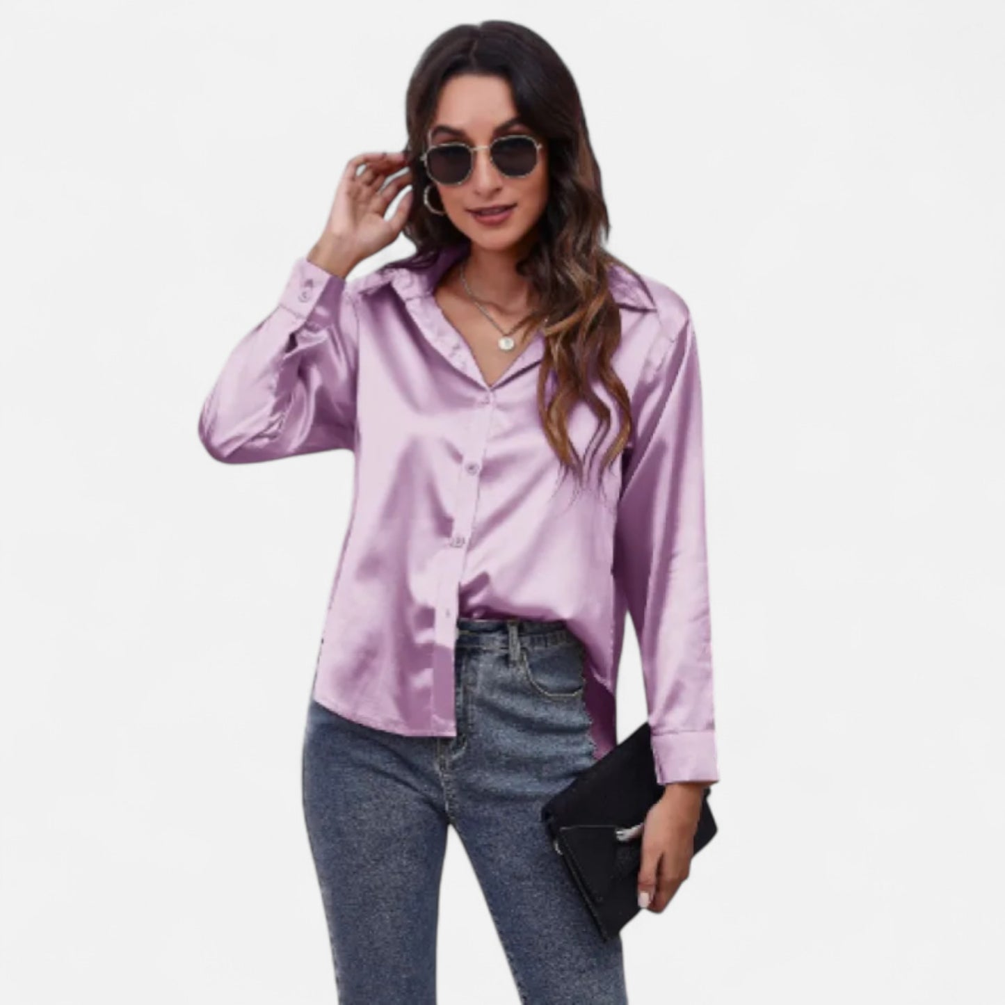 Ritouh | Women’s Faux Silk Satin Shirt – Long Sleeve Luxe
