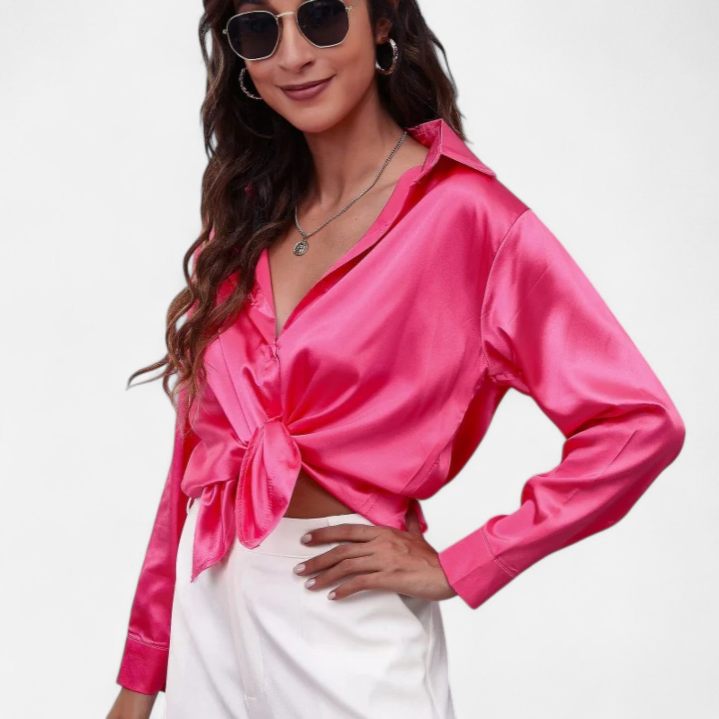 Ritouh | Women’s Faux Silk Satin Shirt – Long Sleeve Luxe