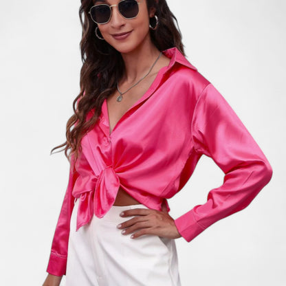 Ritouh | Women’s Faux Silk Satin Shirt – Long Sleeve Luxe