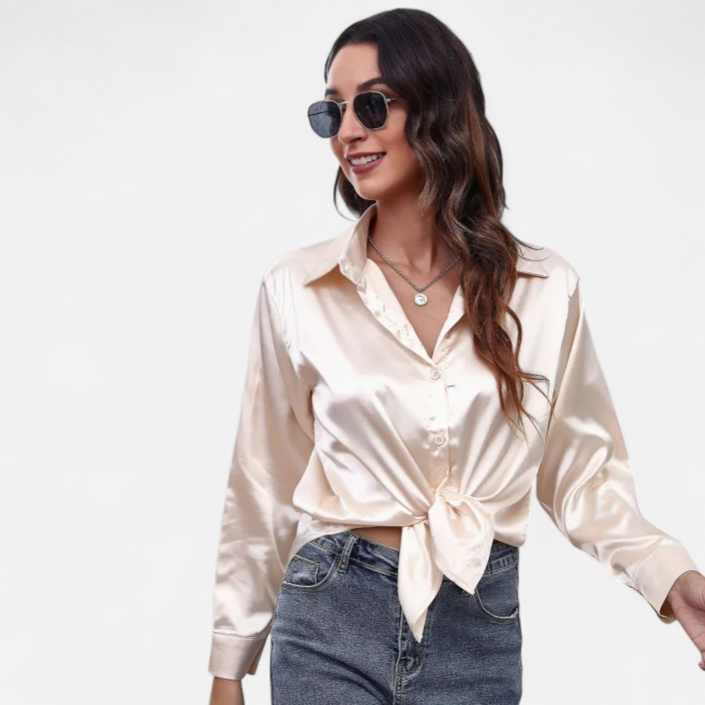Ritouh | Women’s Faux Silk Satin Shirt – Long Sleeve Luxe
