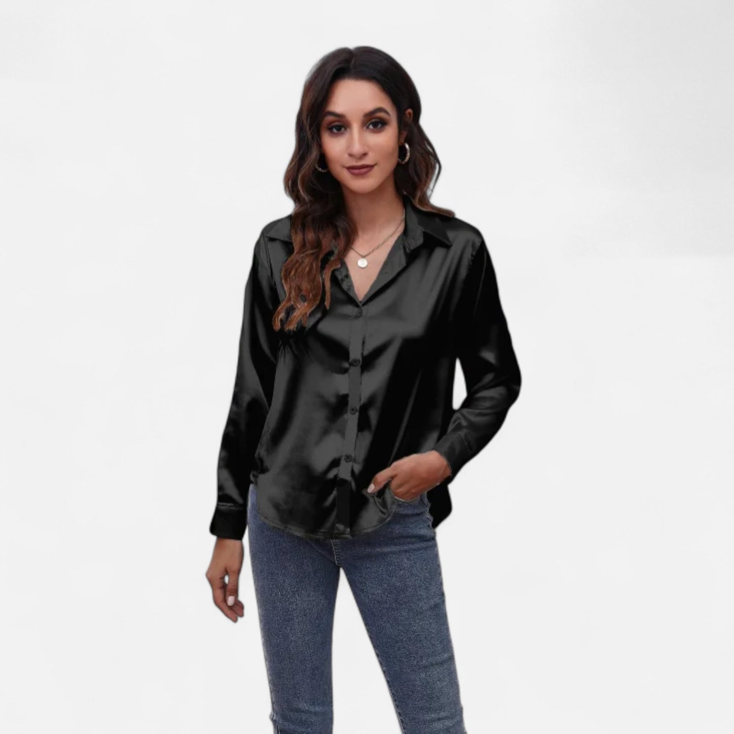 Ritouh | Women’s Faux Silk Satin Shirt – Long Sleeve Luxe