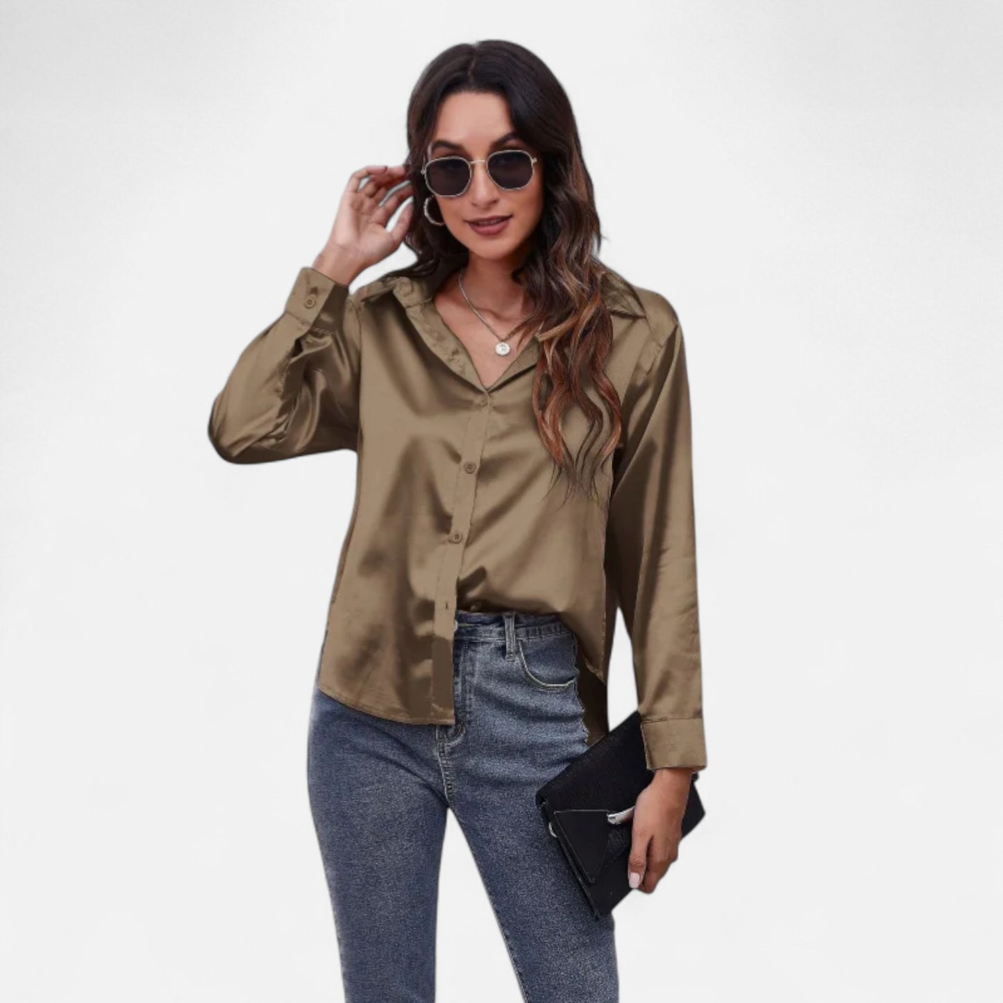 Ritouh | Women’s Faux Silk Satin Shirt – Long Sleeve Luxe