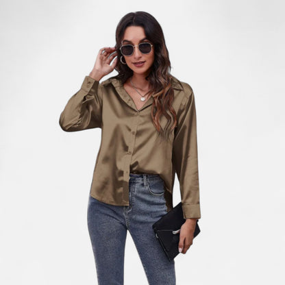Ritouh | Women’s Faux Silk Satin Shirt – Long Sleeve Luxe