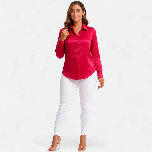 Ritouh | Women’s Satin Blouse – Long Sleeve Elegance in Solid Colour