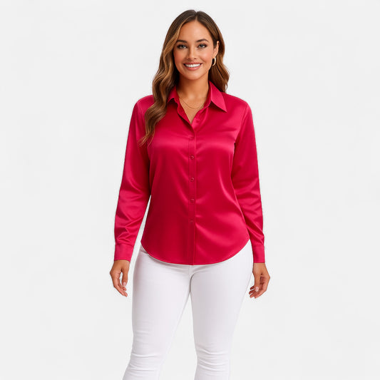 Ritouh | Women’s Satin Blouse – Long Sleeve Elegance in Solid Colour