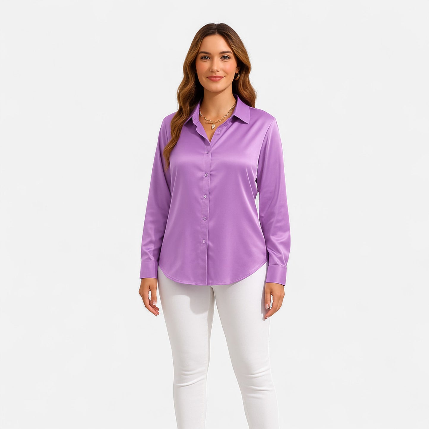 Ritouh | Women’s Satin Blouse – Long Sleeve Elegance in Solid Colour