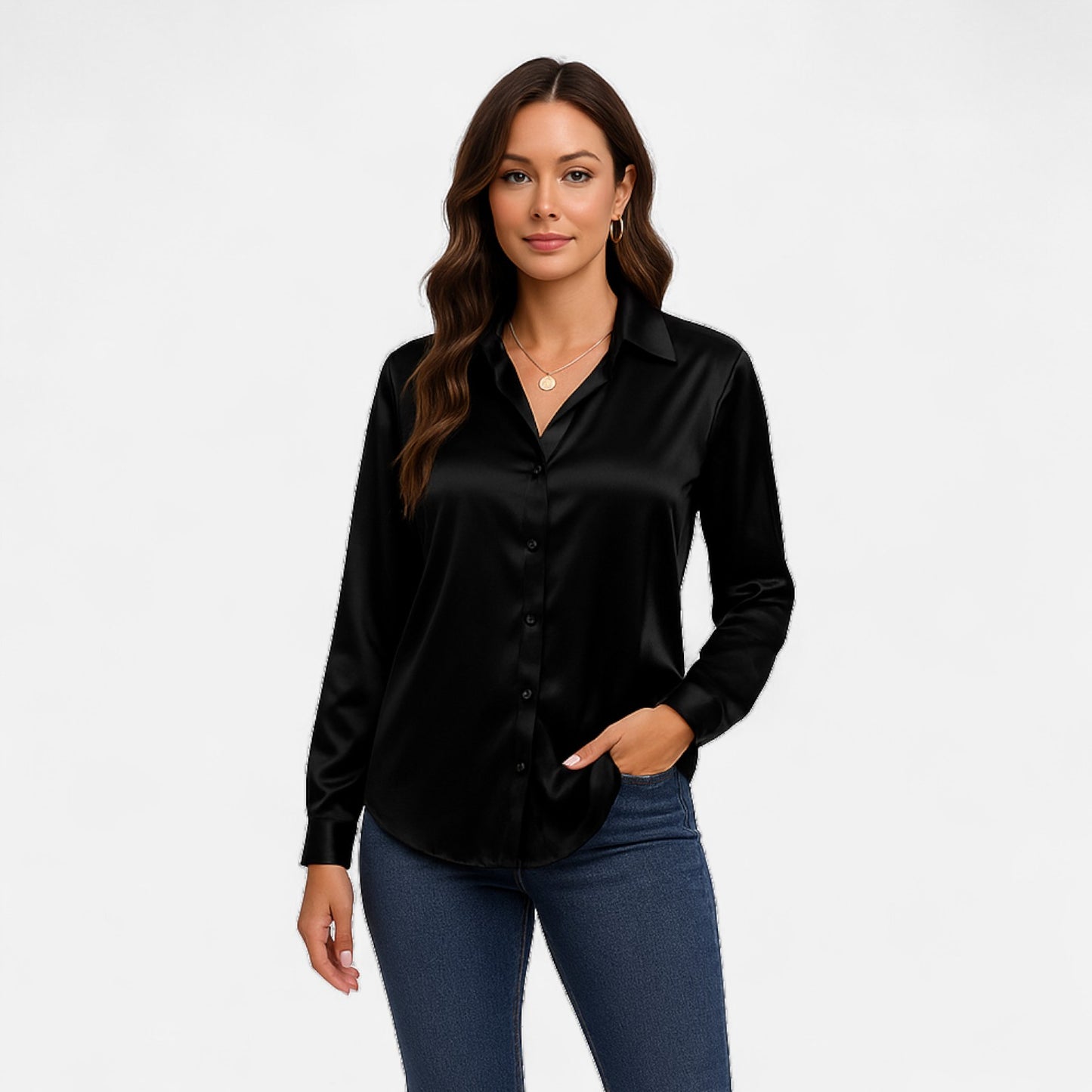 Ritouh | Women’s Faux Silk Satin Shirt – Long Sleeve Luxe