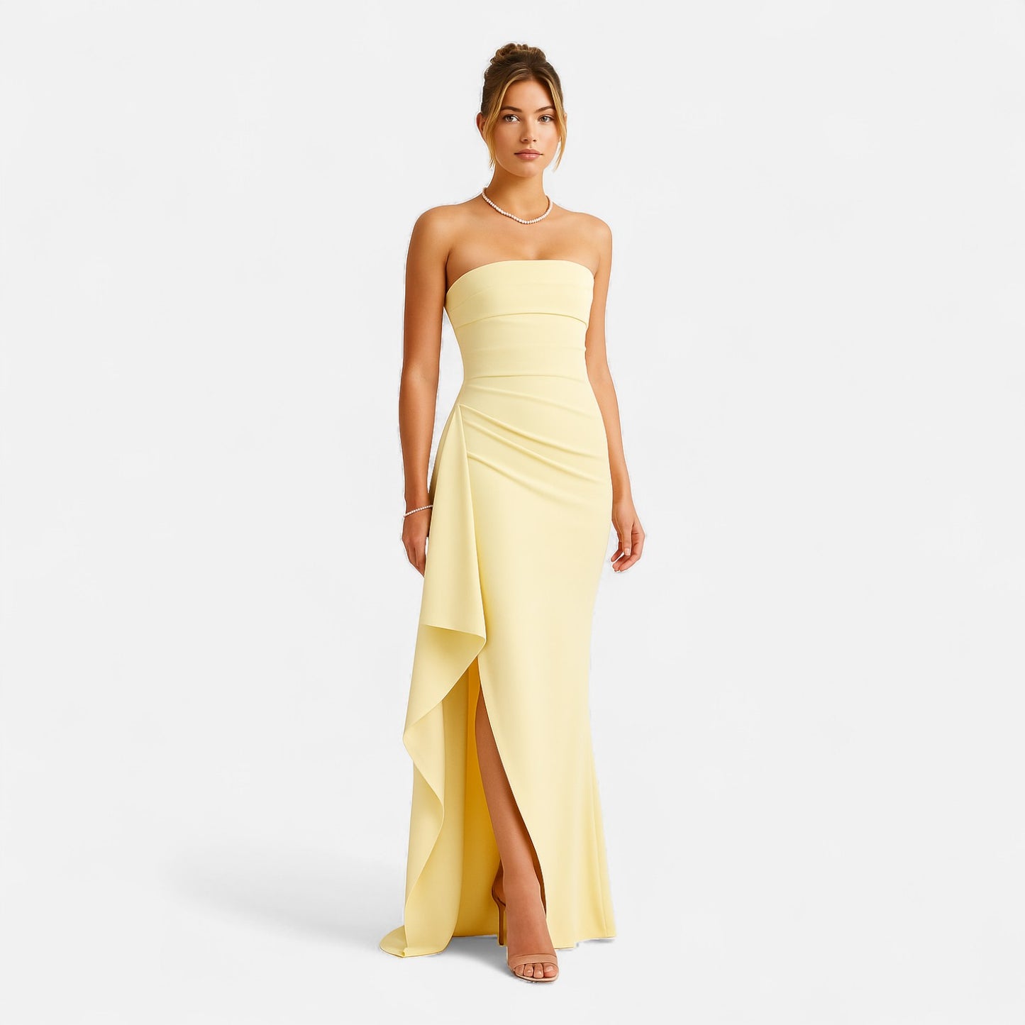 Ritouh | Women’s Strapless Maxi Dress – High Split & Sculpted Elegance