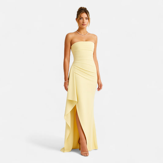 Ritouh | Women’s Strapless Maxi Dress – High Split & Sculpted Elegance