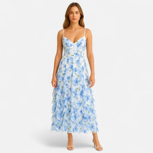 Ritouh | Women’s Floral Summer Dress – Deep V-Neck & Ruffled Hem