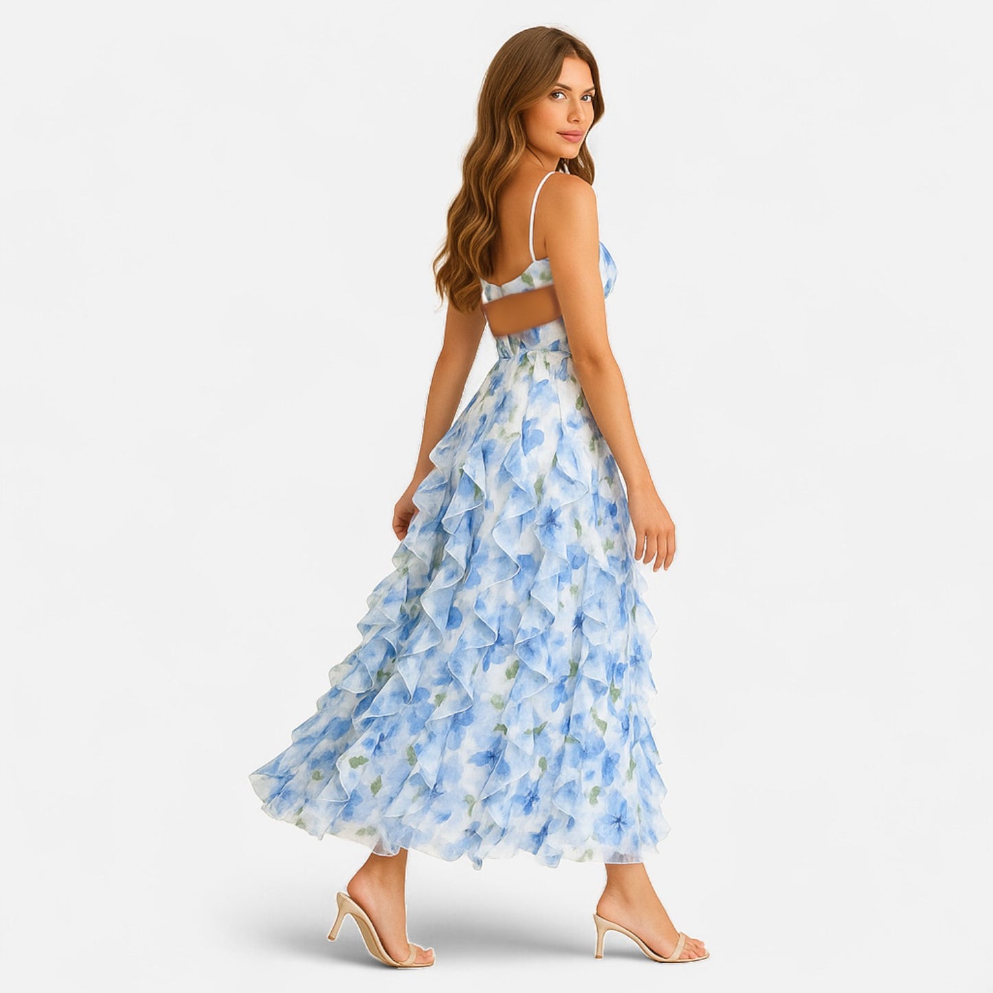 Ritouh | Women’s Floral Summer Dress – Deep V-Neck & Ruffled Hem