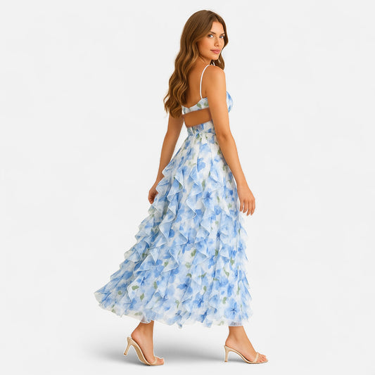 Ritouh | Women’s Floral Summer Dress – Deep V-Neck & Ruffled Hem