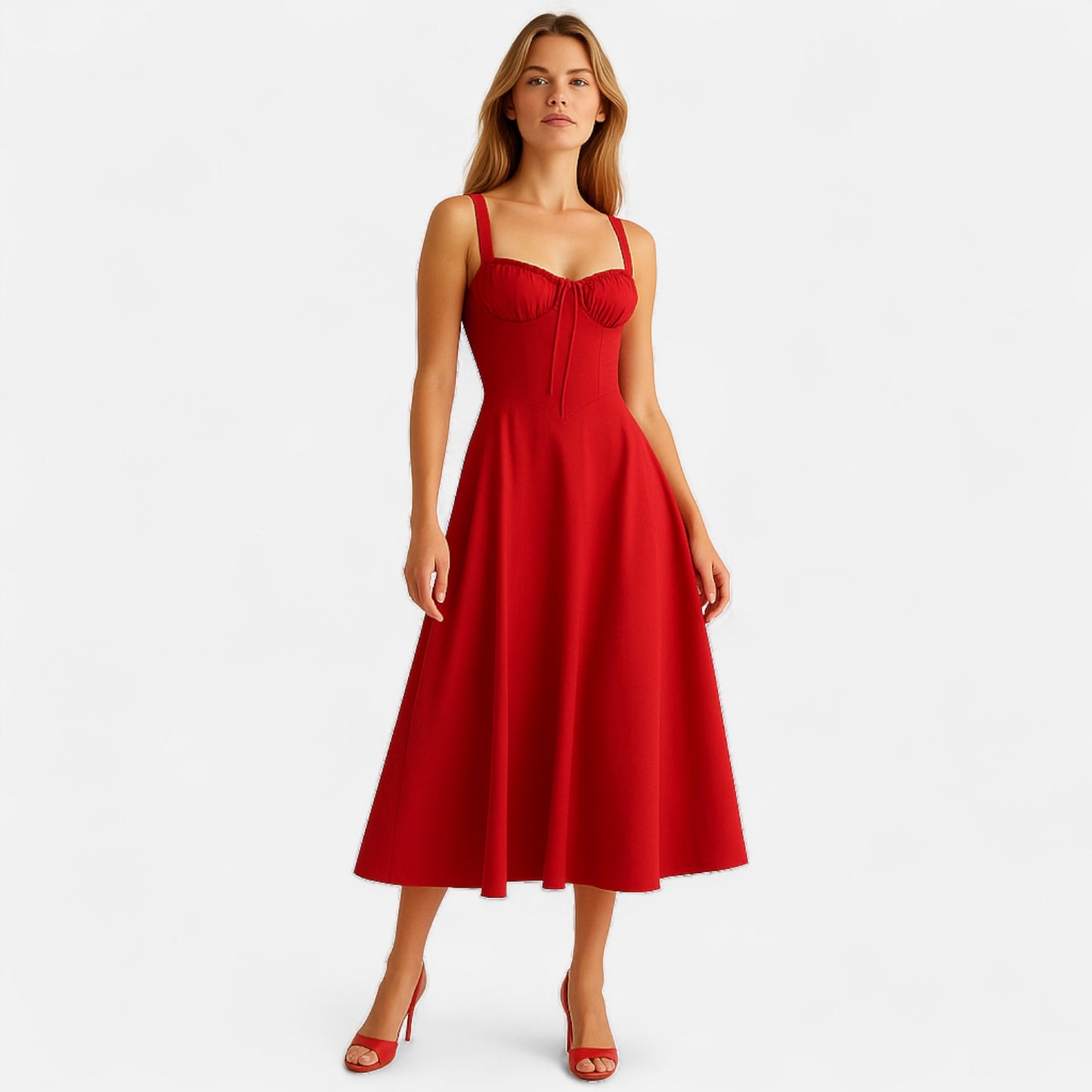 Ritouh | Women’s Summer Midi Dress – Sleeveless with Drawstring Fit