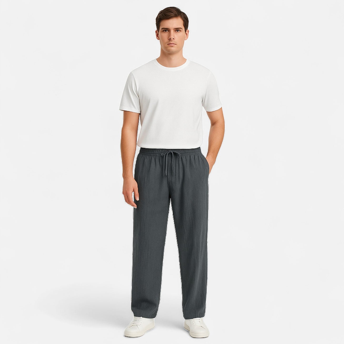 Ritouh | Men’s Linen-Cotton Trousers – Relaxed Fit, Elastic Waist