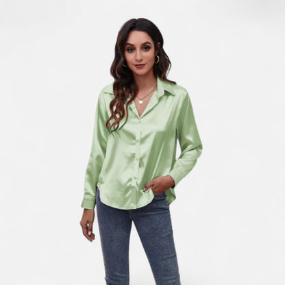 Ritouh | Women’s Faux Silk Satin Shirt – Long Sleeve Luxe