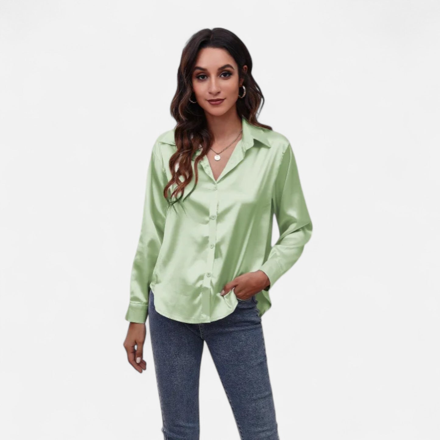 Ritouh | Women’s Faux Silk Satin Shirt – Long Sleeve Luxe