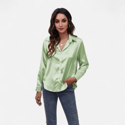 Ritouh | Women’s Faux Silk Satin Shirt – Long Sleeve Luxe