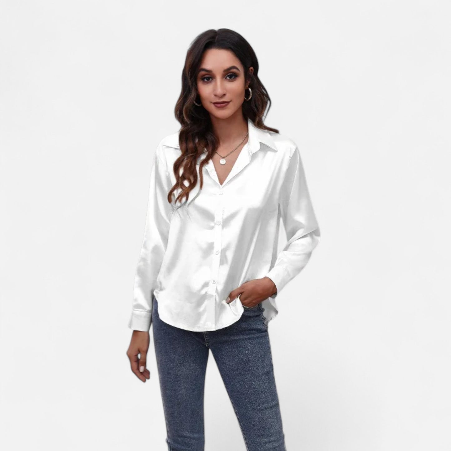 Ritouh | Women’s Faux Silk Satin Shirt – Long Sleeve Luxe