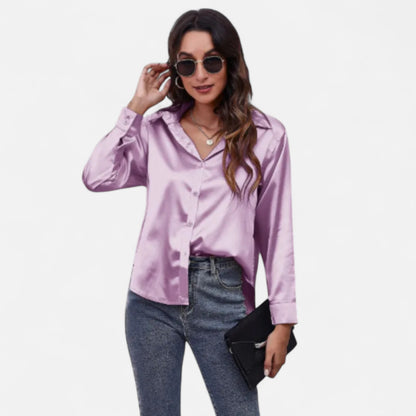 Ritouh | Women’s Faux Silk Satin Shirt – Long Sleeve Luxe