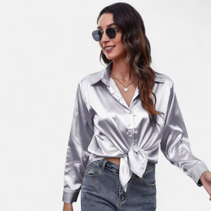 Ritouh | Women’s Faux Silk Satin Shirt – Long Sleeve Luxe