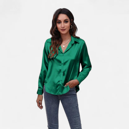 Ritouh | Women’s Faux Silk Satin Shirt – Long Sleeve Luxe
