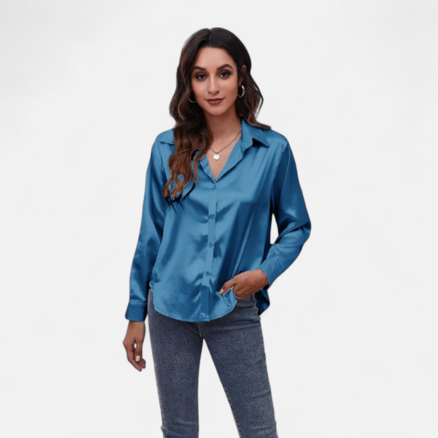 Ritouh | Women’s Faux Silk Satin Shirt – Long Sleeve Luxe