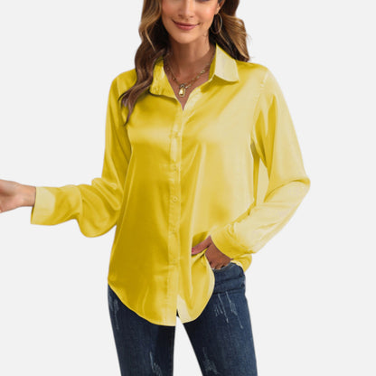 Ritouh | Women’s Satin Blouse – Long Sleeve Elegance in Solid Colour