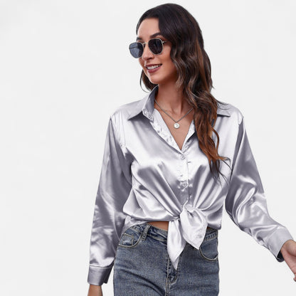 Ritouh | Women’s Satin Blouse – Long Sleeve Elegance in Solid Colour