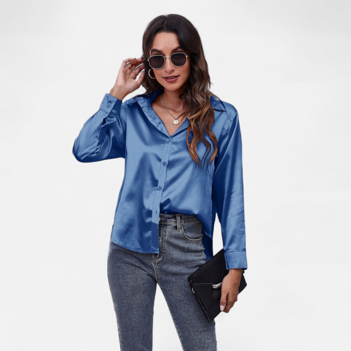 Ritouh | Women’s Satin Blouse – Long Sleeve Elegance in Solid Colour