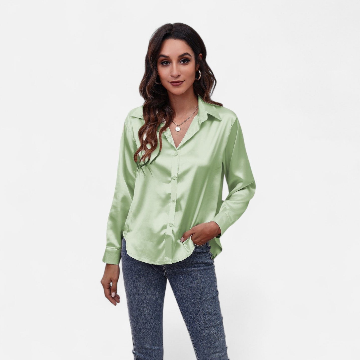 Ritouh | Women’s Satin Blouse – Long Sleeve Elegance in Solid Colour