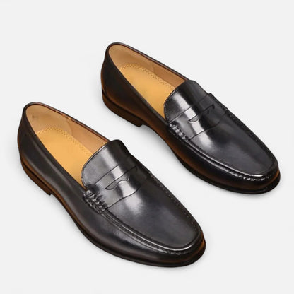 Ritouh | Men’s Leather Penny Loafers – Timeless Black Elegance