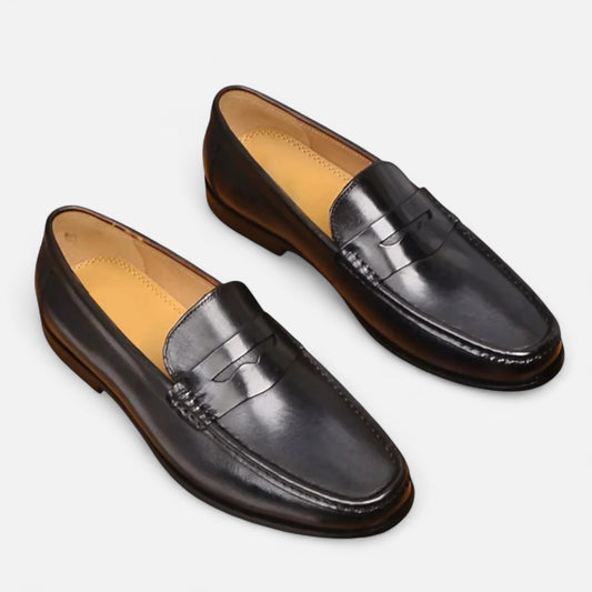 Ritouh | Men’s Leather Penny Loafers – Timeless Black Elegance