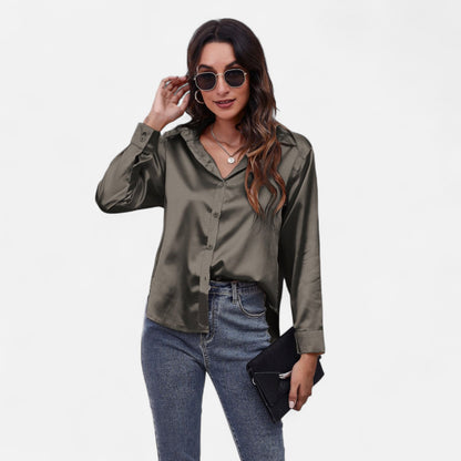 Ritouh | Women’s Satin Blouse – Long Sleeve Elegance in Solid Colour