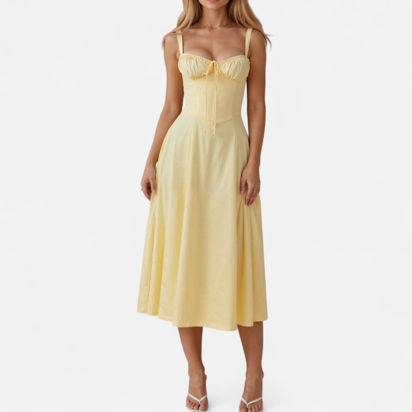 Ritouh | Women’s Summer Midi Dress – Sleeveless with Drawstring Fit