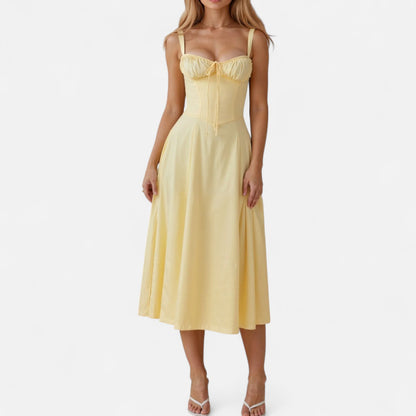 Ritouh | Women’s Summer Midi Dress – Sleeveless with Drawstring Fit