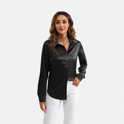 Ritouh | Women’s Satin Blouse – Long Sleeve Elegance in Solid Colour