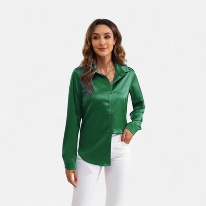 Ritouh | Women’s Satin Blouse – Long Sleeve Elegance in Solid Colour
