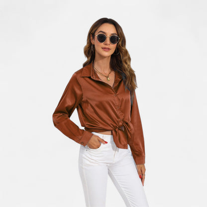 Ritouh | Women’s Satin Blouse – Long Sleeve Elegance in Solid Colour