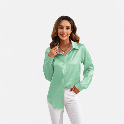 Ritouh | Women’s Satin Blouse – Long Sleeve Elegance in Solid Colour