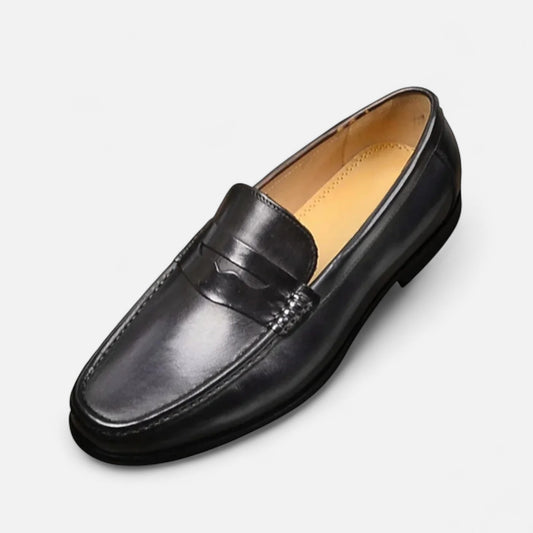Ritouh | Men’s Leather Penny Loafers – Timeless Black Elegance