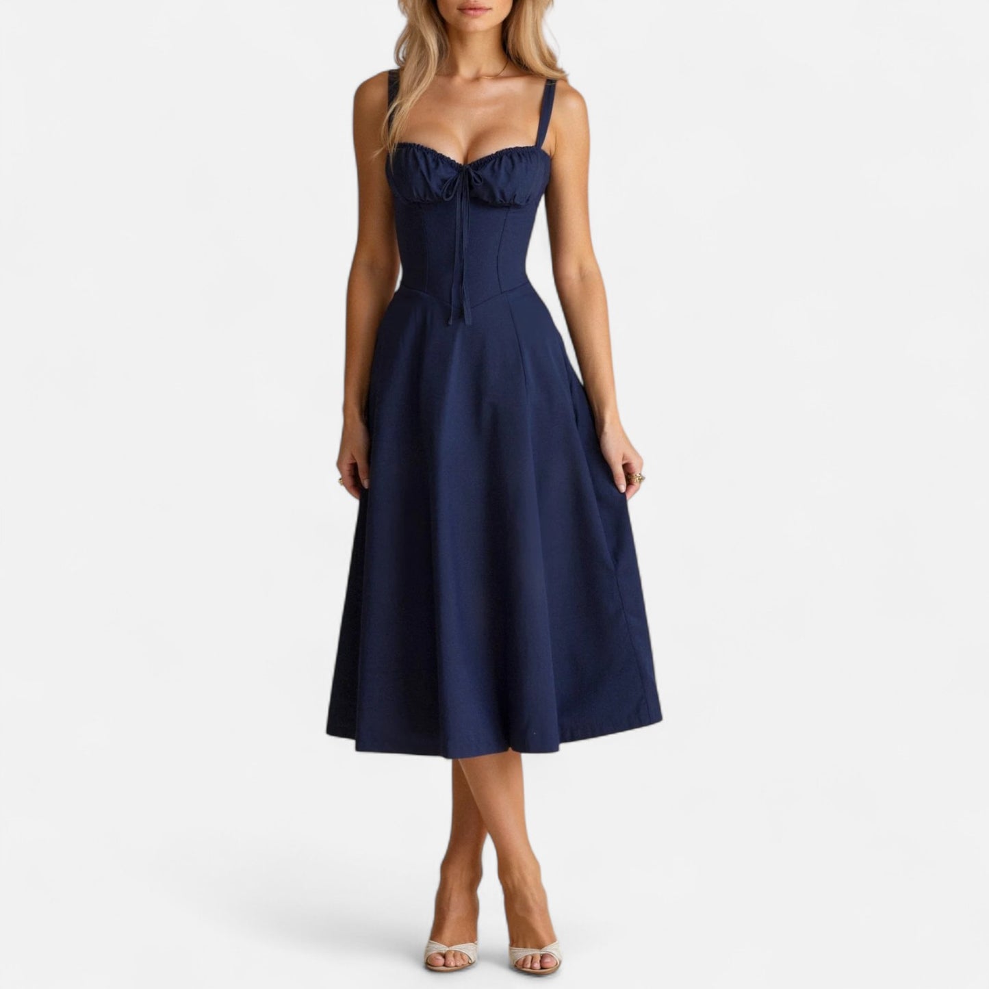 Ritouh | Women’s Summer Midi Dress – Sleeveless with Drawstring Fit
