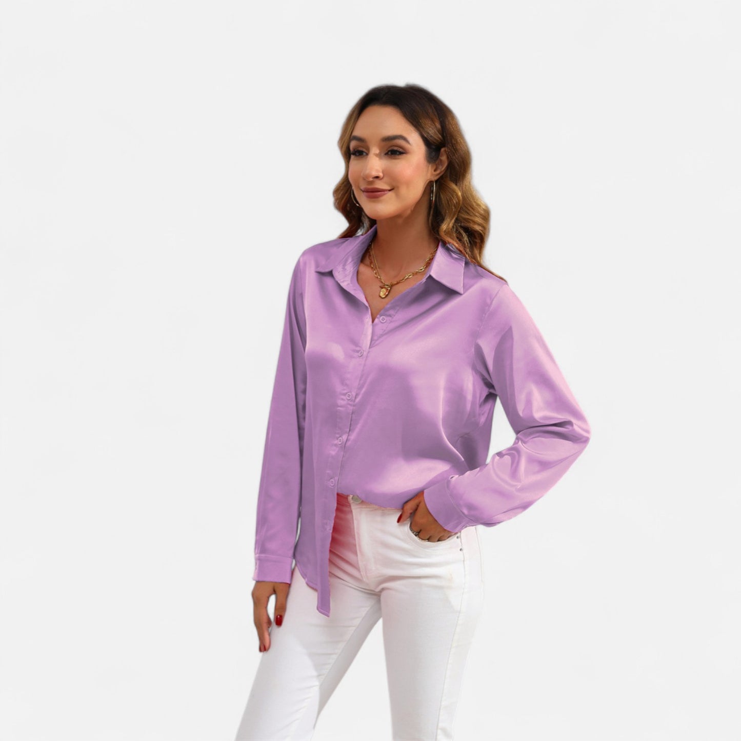 Ritouh | Women’s Satin Blouse – Long Sleeve Elegance in Solid Colour