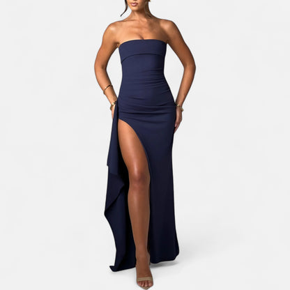 Ritouh | Women’s Strapless Maxi Dress – High Split & Sculpted Elegance