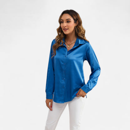 Ritouh | Women’s Satin Blouse – Long Sleeve Elegance in Solid Colour