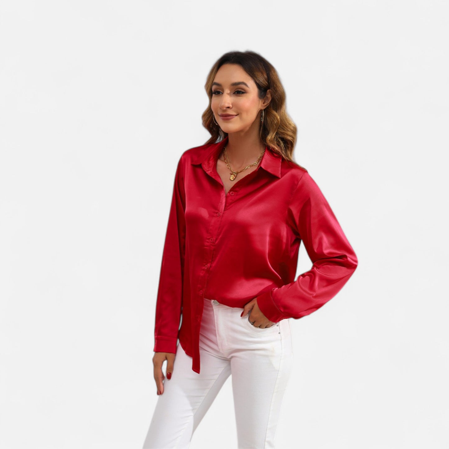 Ritouh | Women’s Satin Blouse – Long Sleeve Elegance in Solid Colour
