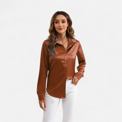 Ritouh | Women’s Satin Blouse – Long Sleeve Elegance in Solid Colour