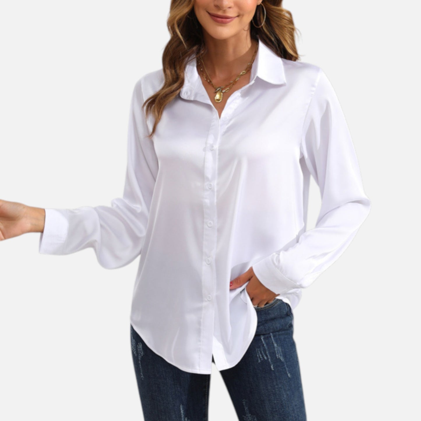 Ritouh | Women’s Satin Blouse – Long Sleeve Elegance in Solid Colour
