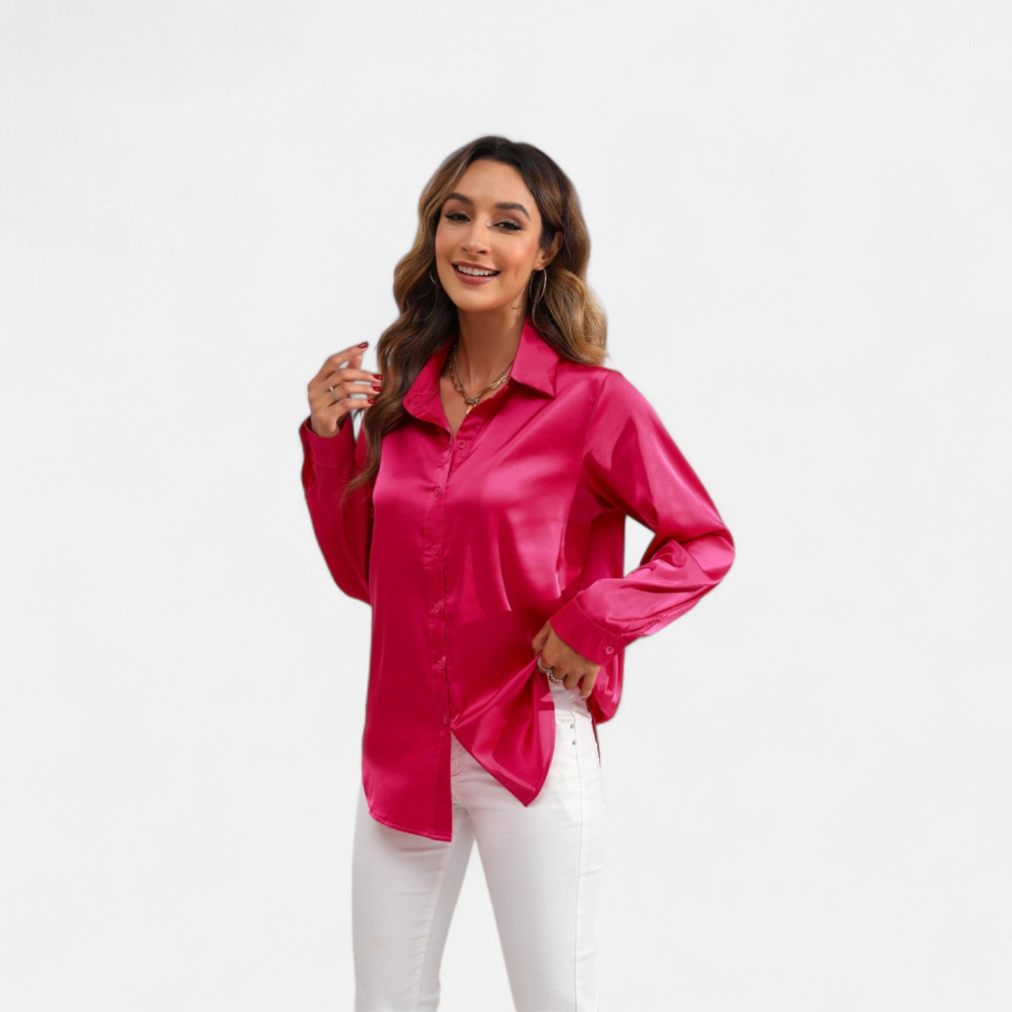 Ritouh | Women’s Satin Blouse – Long Sleeve Elegance in Solid Colour