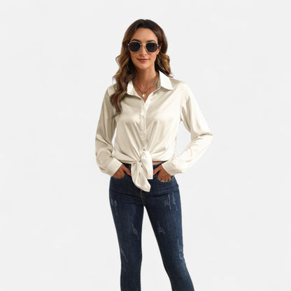 Ritouh | Women’s Satin Blouse – Long Sleeve Elegance in Solid Colour